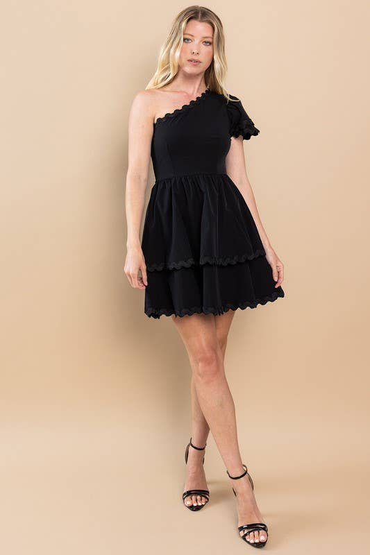 SALE Black Tiered One Shoulder Dress