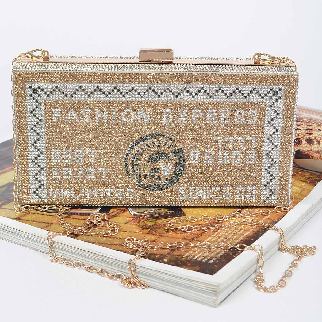 Gold Rhinestone Credit Card Clutch with Chain Strap