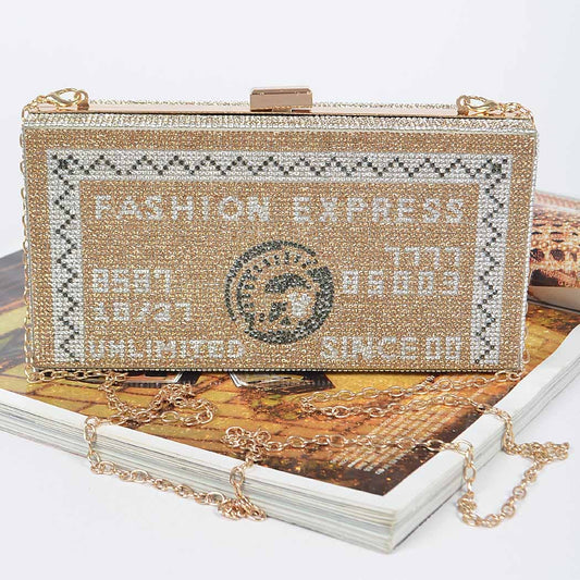 Gold Rhinestone Credit Card Clutch with Chain Strap