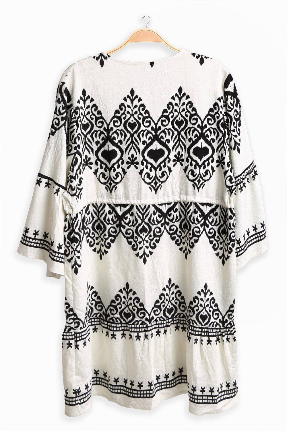 SALE Black & Cream Stormi Mixed Print Cover Up Dress With Tassel Ties