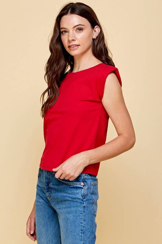 Red Cotton Muscle Tee with Should Pads
