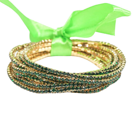 Emerald Crystal Rhinestone Stretch Bracelet Set