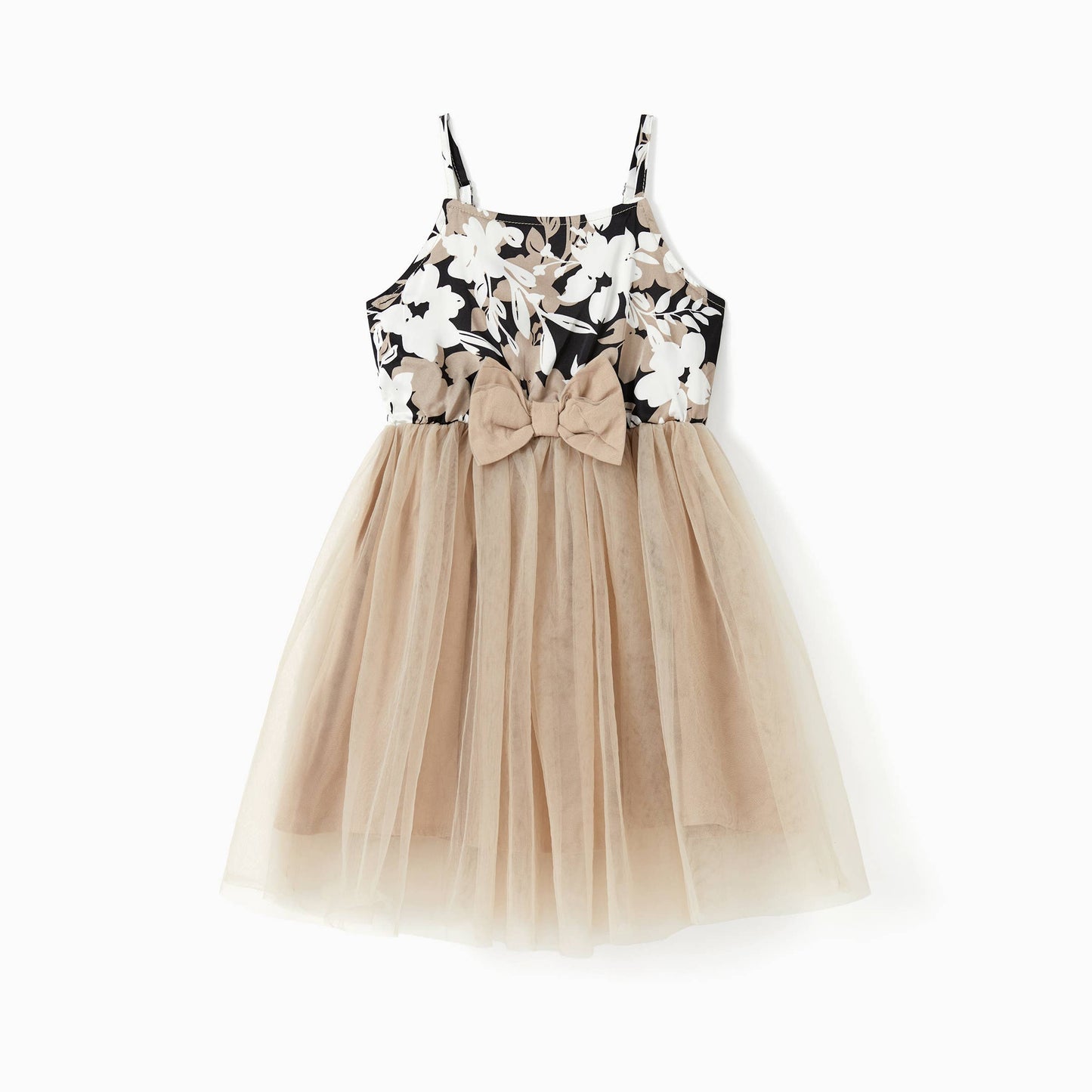 Baby Apricot Floral Body-con/Tulle Strap Dress