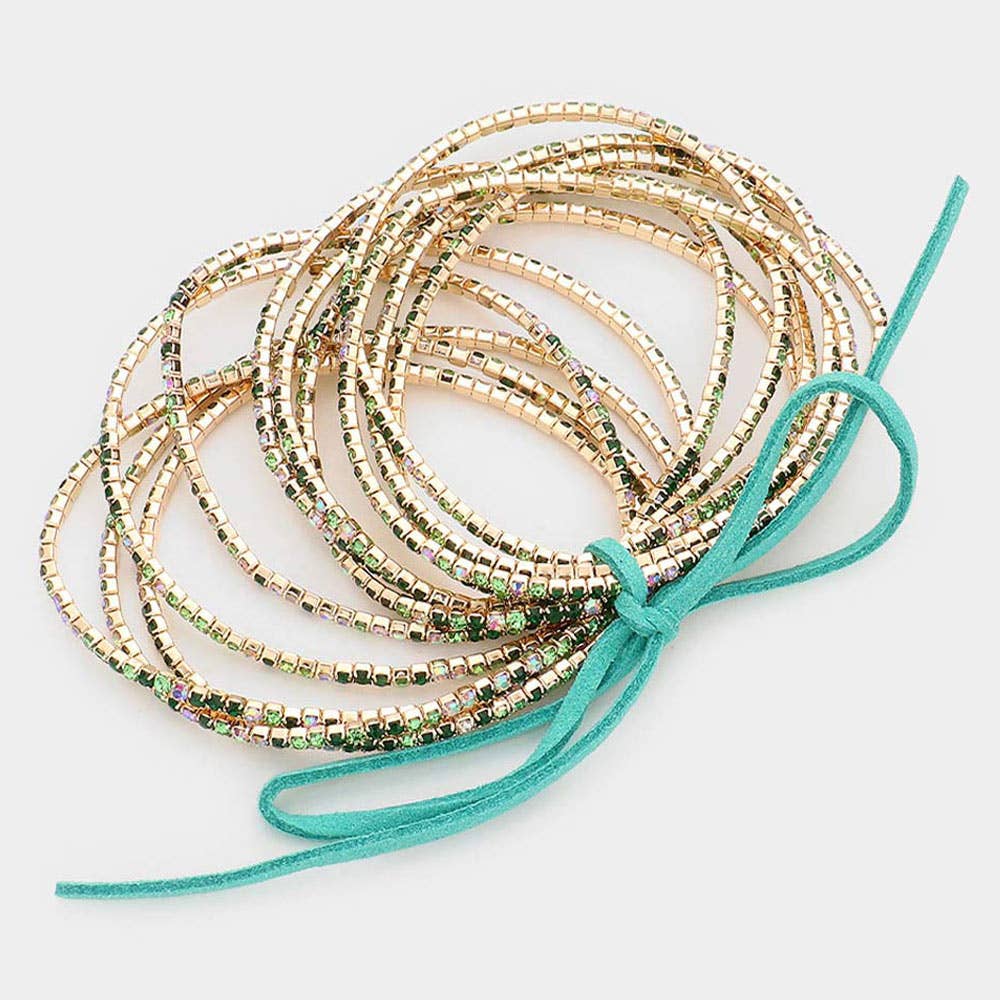 Greens 12 Piece Rhinestone Layered Stretch Bracelet Set