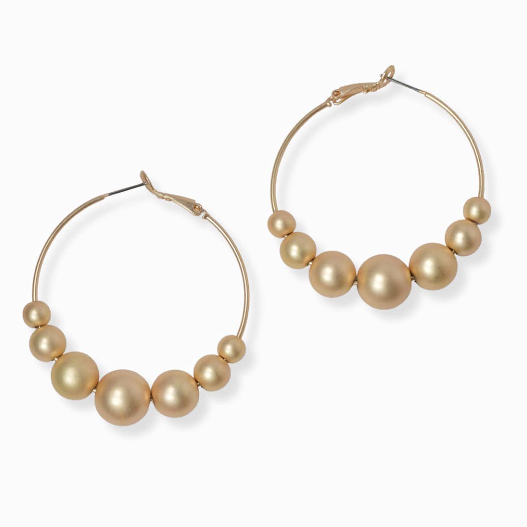 Multi sized ball 2 inch hoop earring: Matte Gold