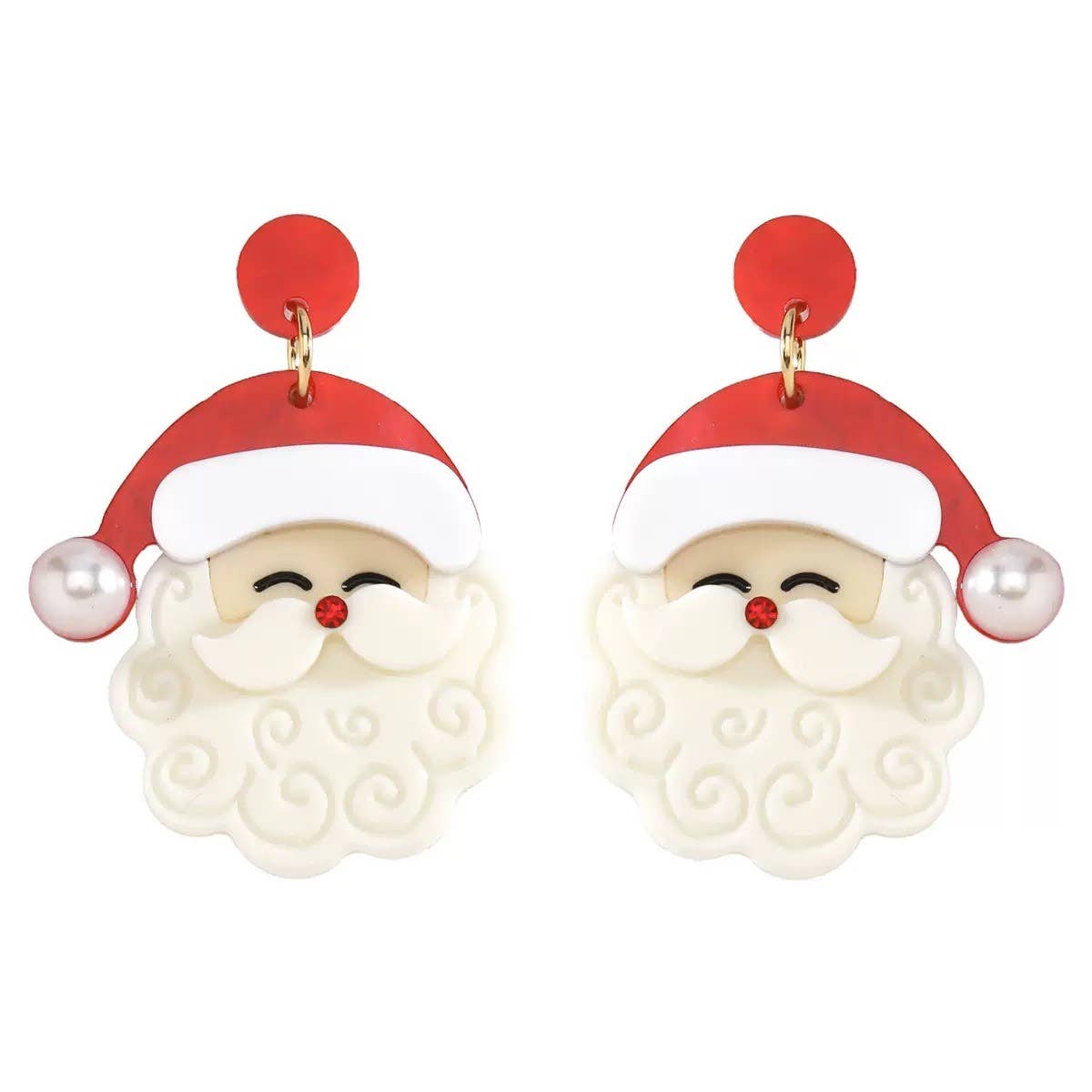 Acrylic Santa Earrings with a Jeweled Nose