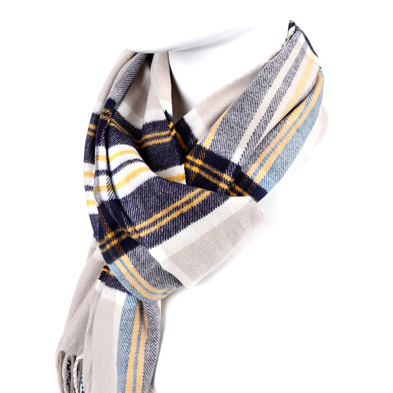 Acrylic Cashmere Feels Winter Scarf:  Navy & Mustard