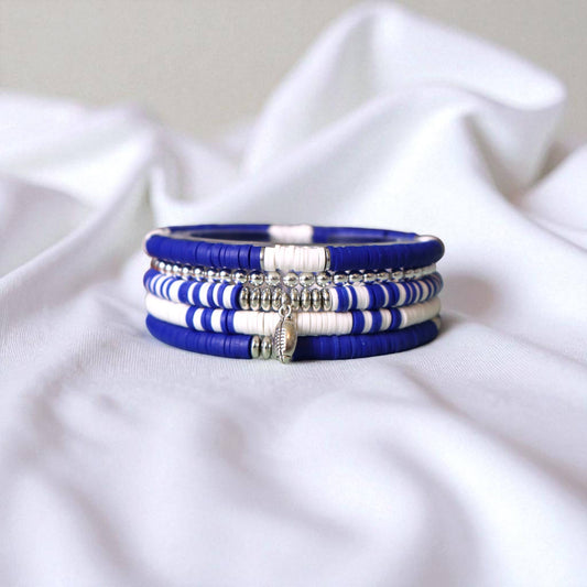 Royal Blue and White Game Day Bracelet Stack: Medium (7 inch) / Football