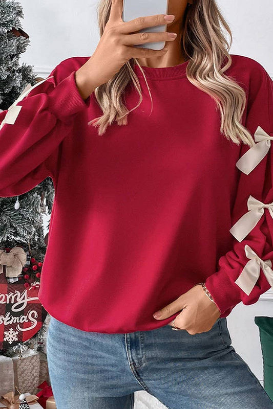 Red Bow Sleeve Sweatshirt