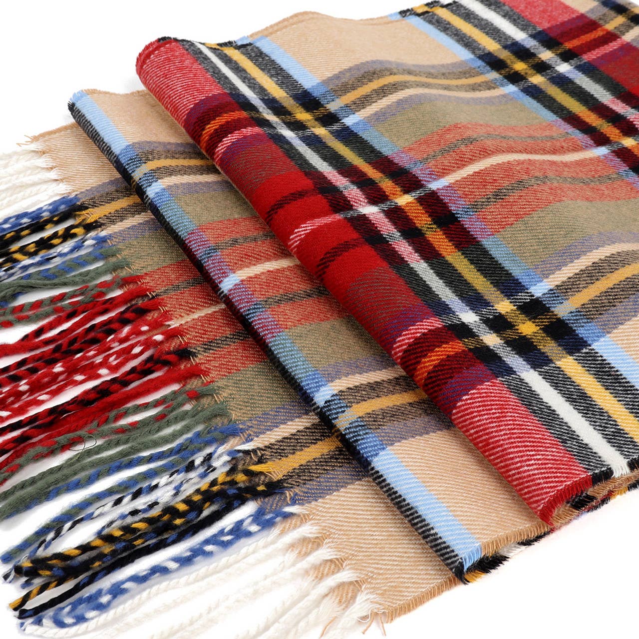Acrylic Cashmere Feels Winter Scarf: Camel & Ruby