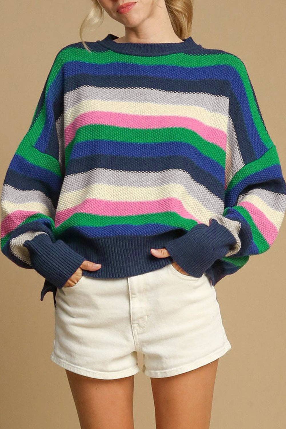 SALE Rainbow Striped Crew Neck Sweater