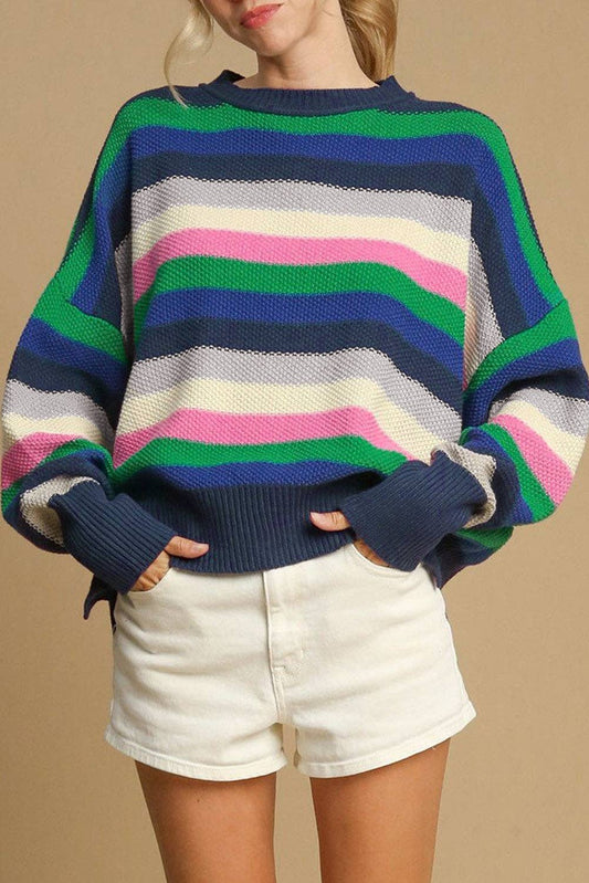 SALE Rainbow Striped Crew Neck Sweater