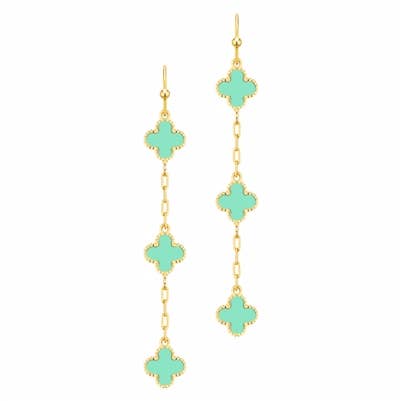Gold Chain with Mint Epoxy Clover 2" Earring