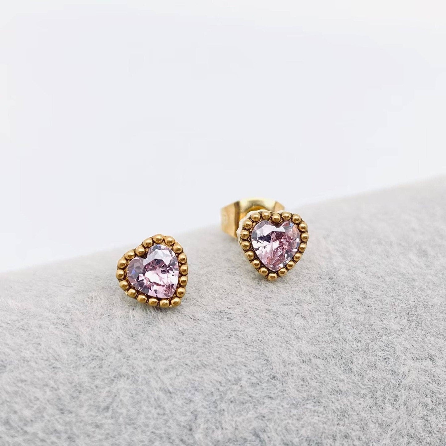 Cubic Zirconia Heart-shaped Gold Plated Stud Earrings