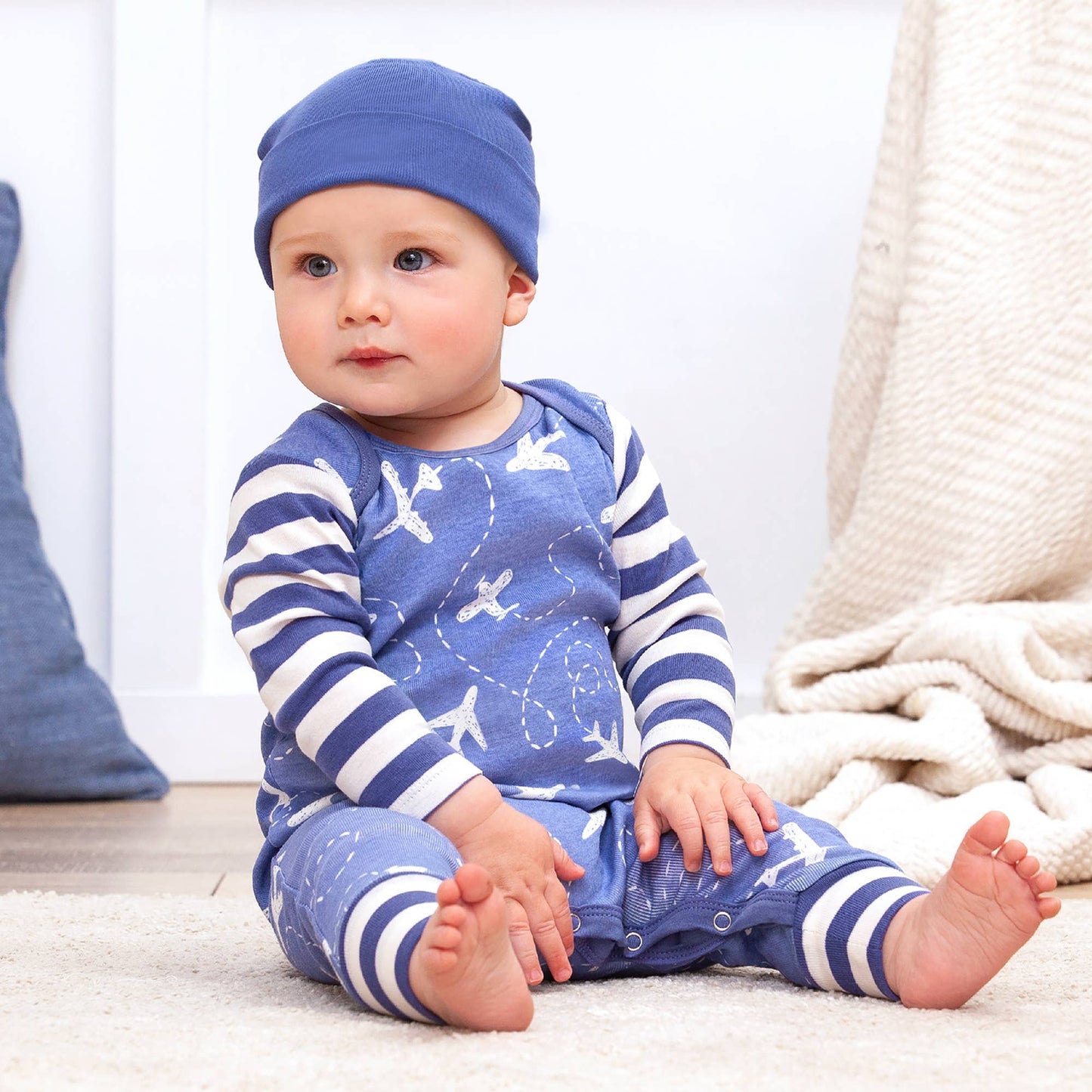 Baby Blue Airplanes Cotton Romper