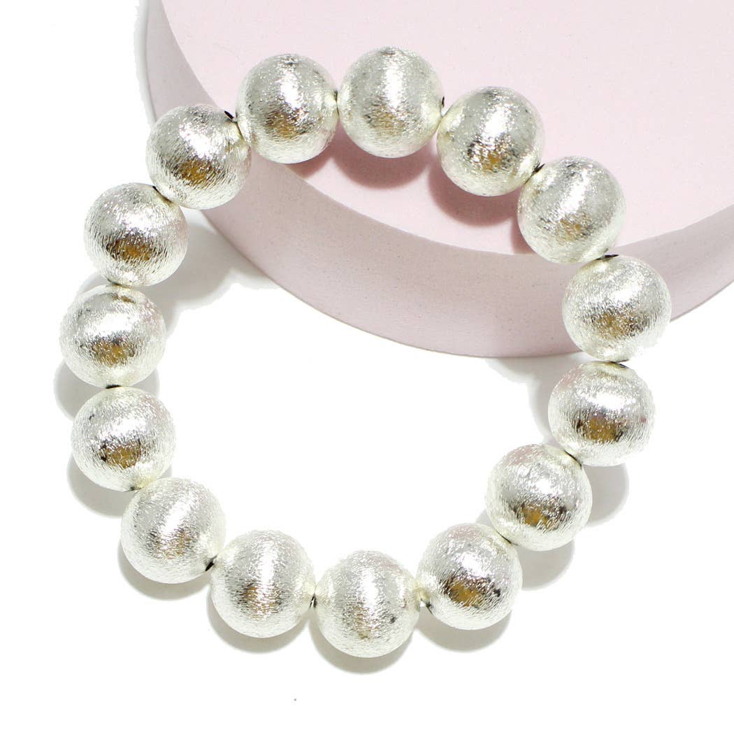 Silver Lightweight Brass Textured Ball Stretch Bracelet