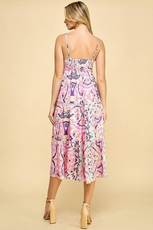 SALE Pink Abstract Print Midi Dress