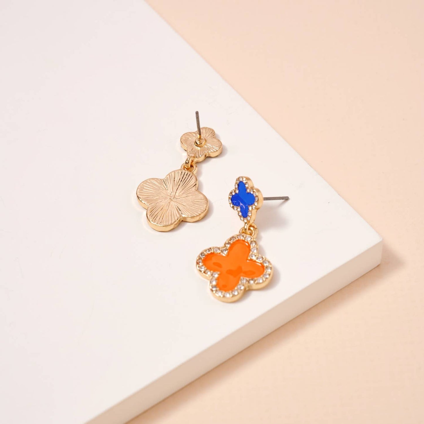Blue/Orange Game Day Enamel Flower Dangling Earrings