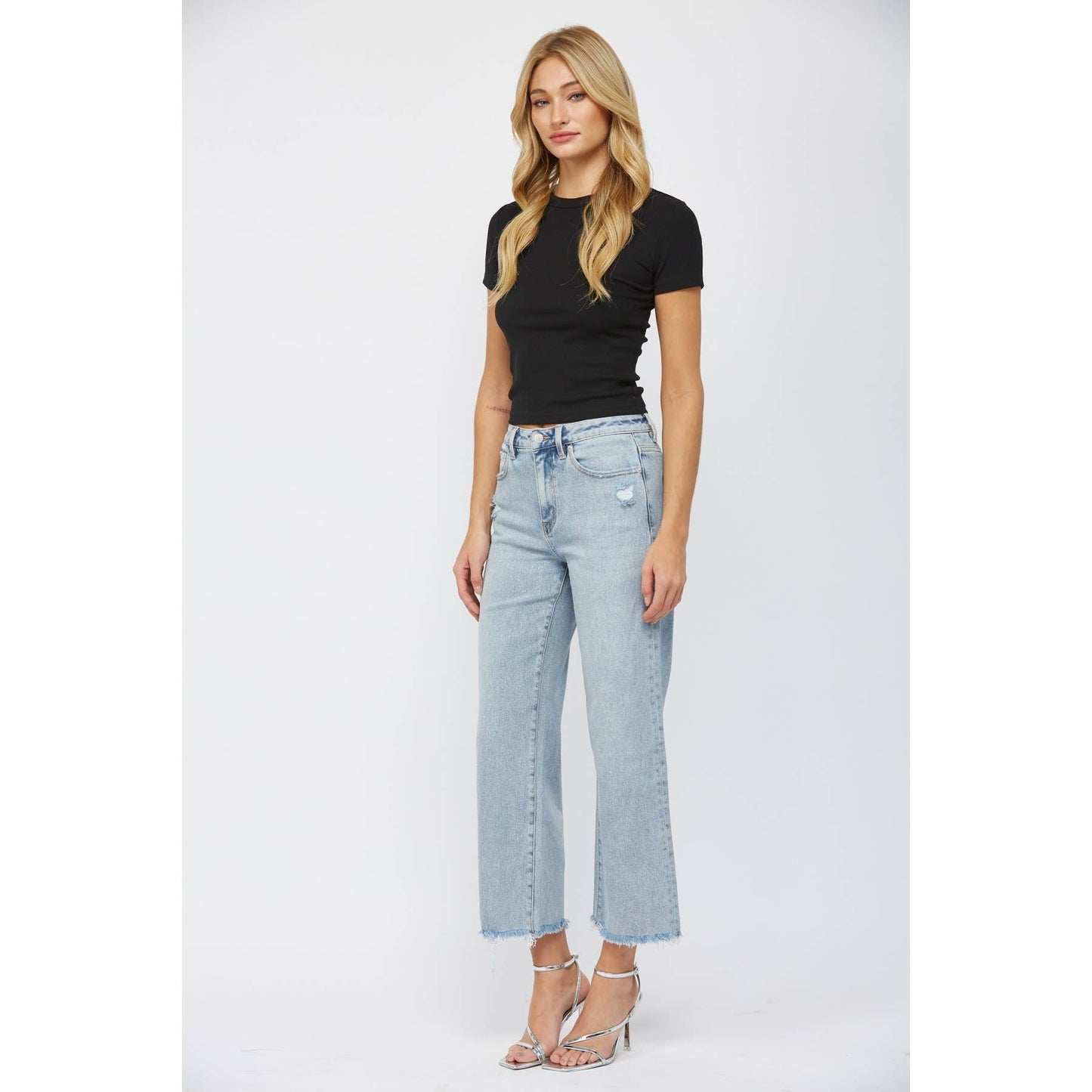 Mica Jeans: Electric Blue HIgh Rise Ankle Wide Leg