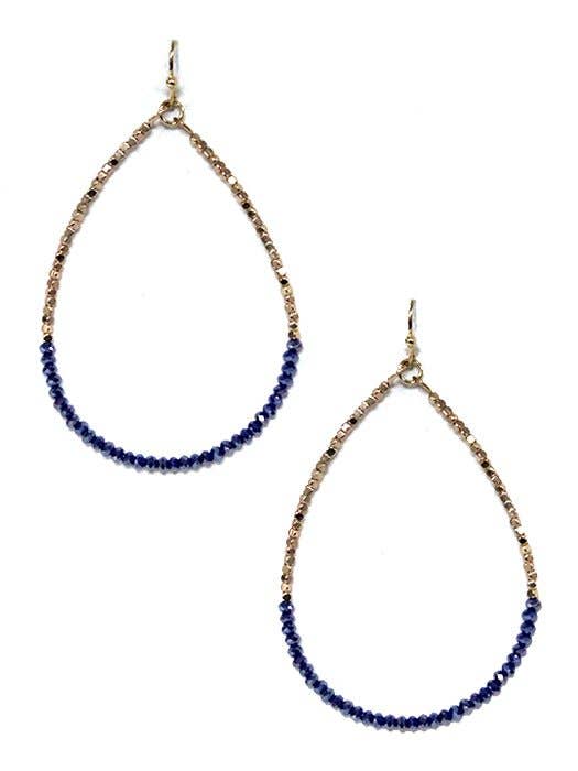 Blue Two Tone Beaded Tear Drop Earrings