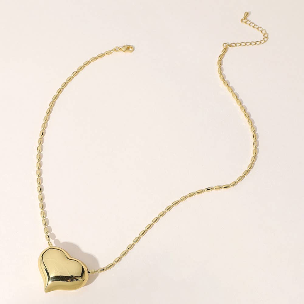 Gold Puffy Heart Pendant Necklace