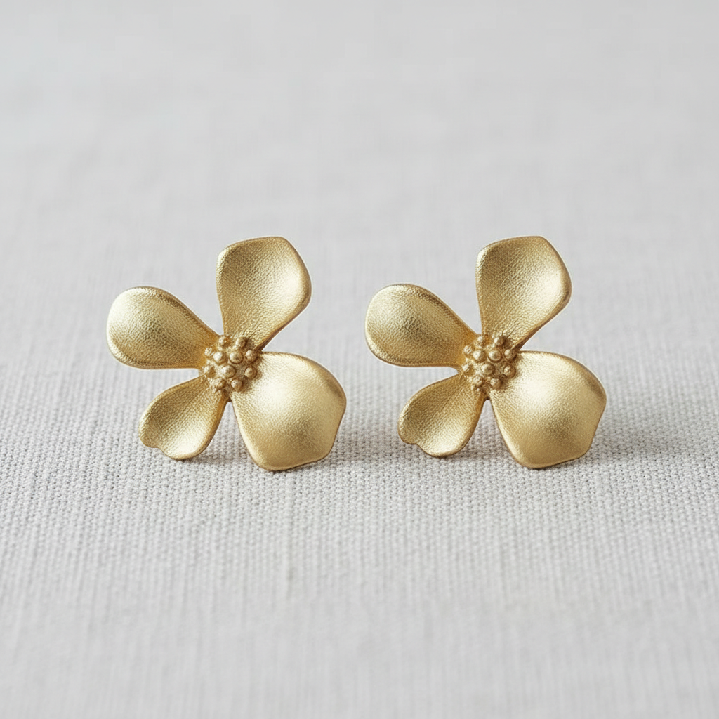 Gold Flower Stud Earrings with Vintage Charm
