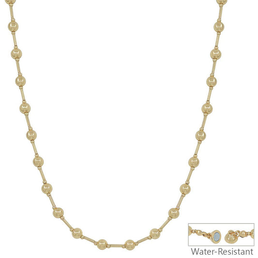 Water Resistant 5MM Gold Beaded with Gold Bars 18" Necklace