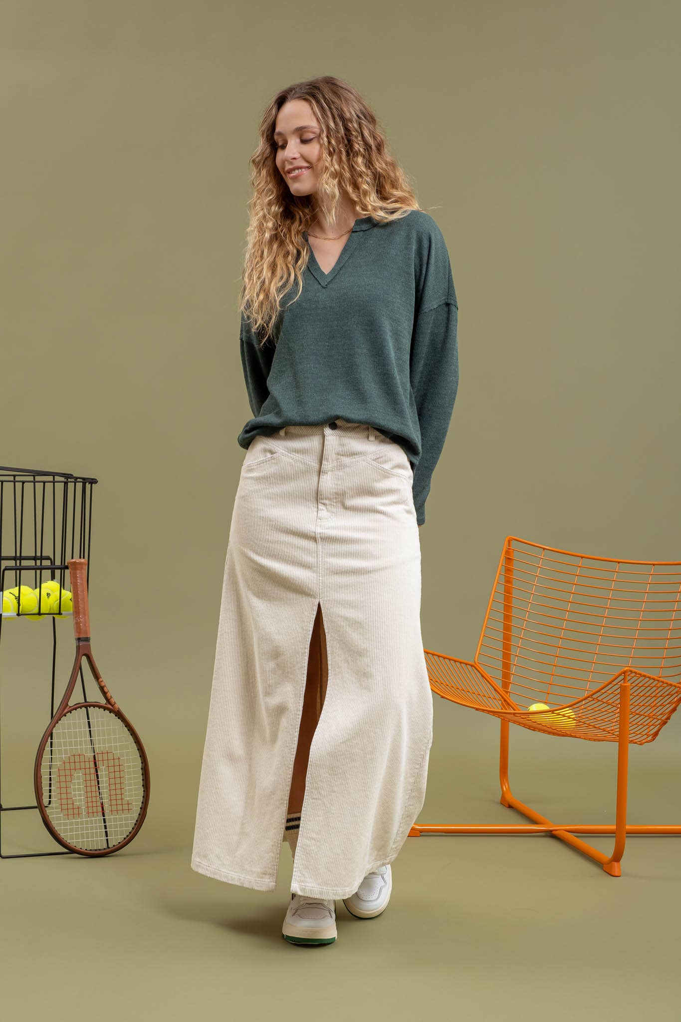 Forest Green Notch Neck Knit Top