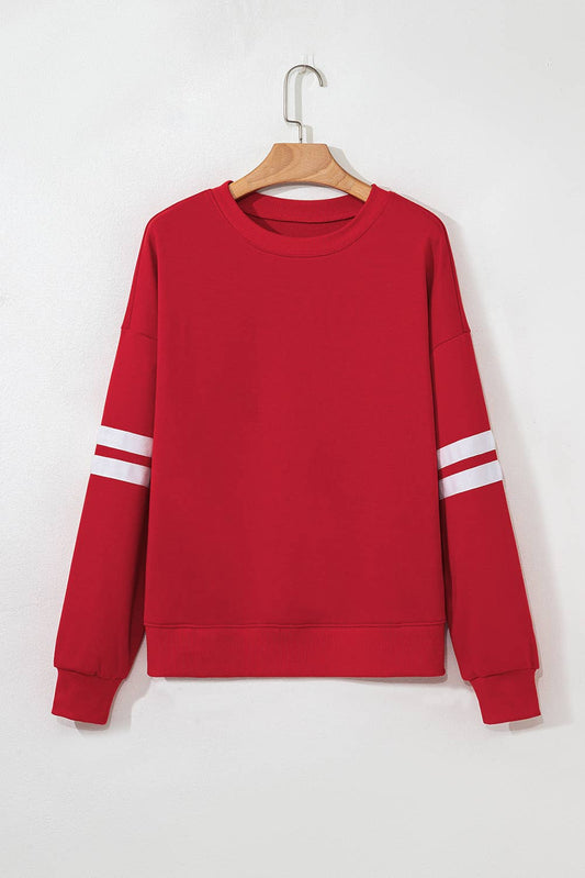 Red Varsity Striped Drop Shoulder Oversized Sweatshirt