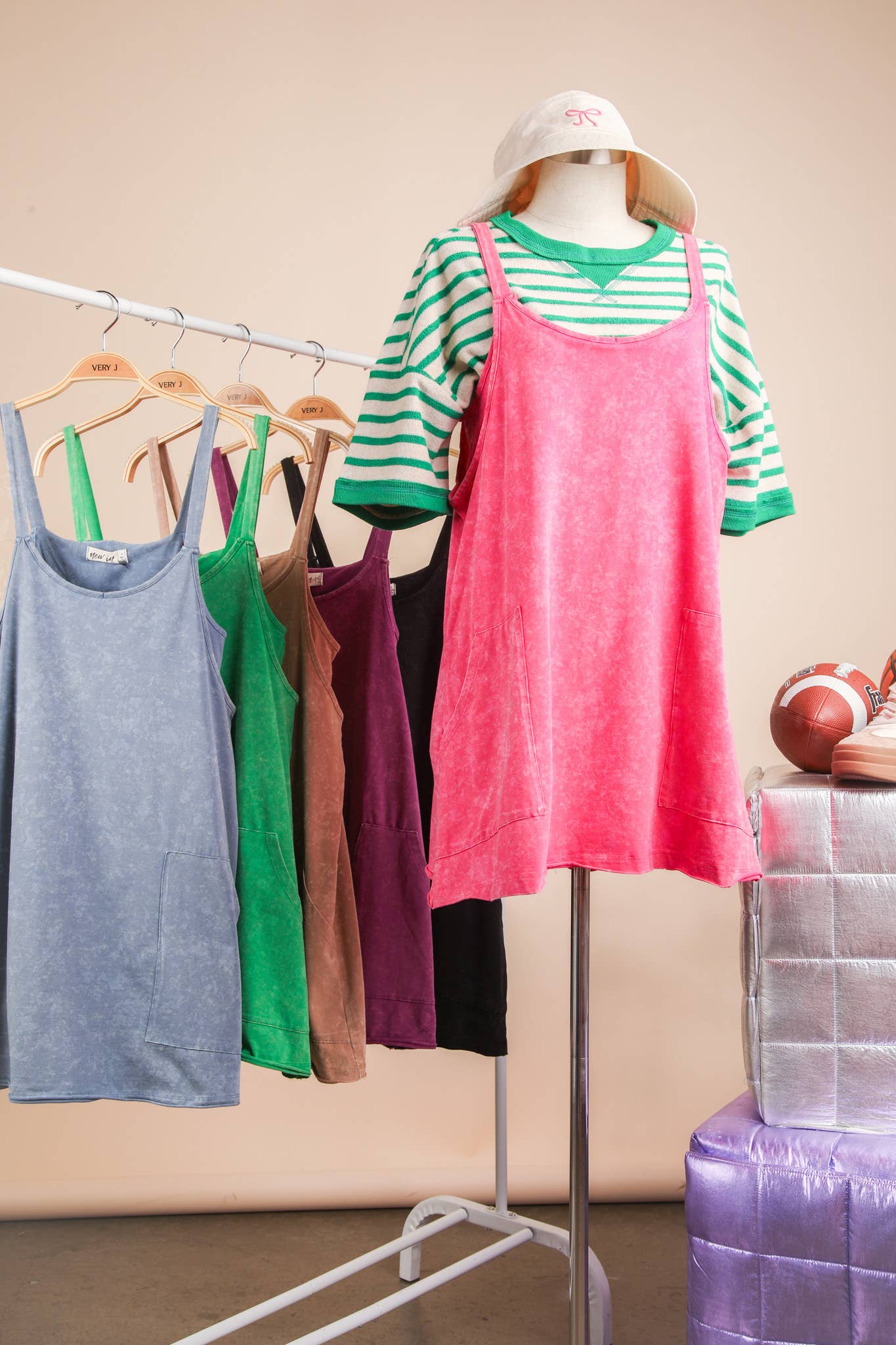 Pink Washed Knit Mini Dress with Shorts Inside