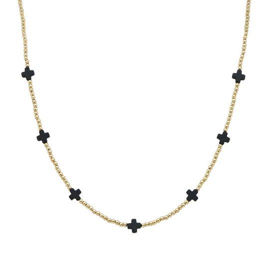Gold CCB Beaded with Black Cross Necklace