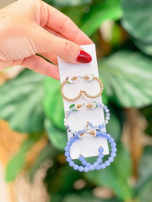 Multi-Beaded Hoop Earring Sets: Blue
