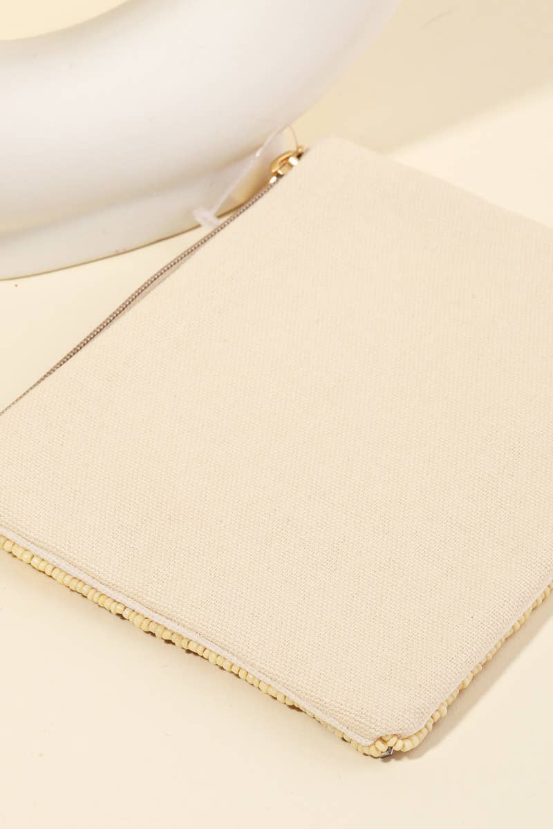 Striped Patter Seed Beaded Coin Pouch Bag