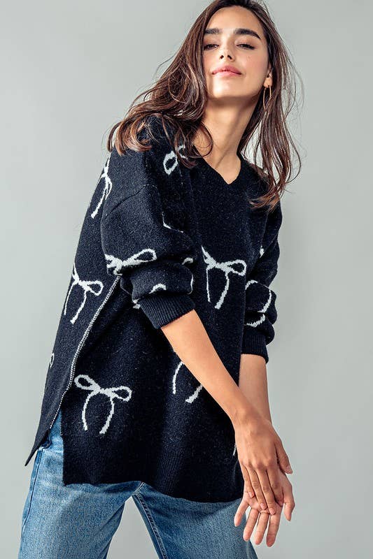 SALE Black Flirty Bow Knit Sweater