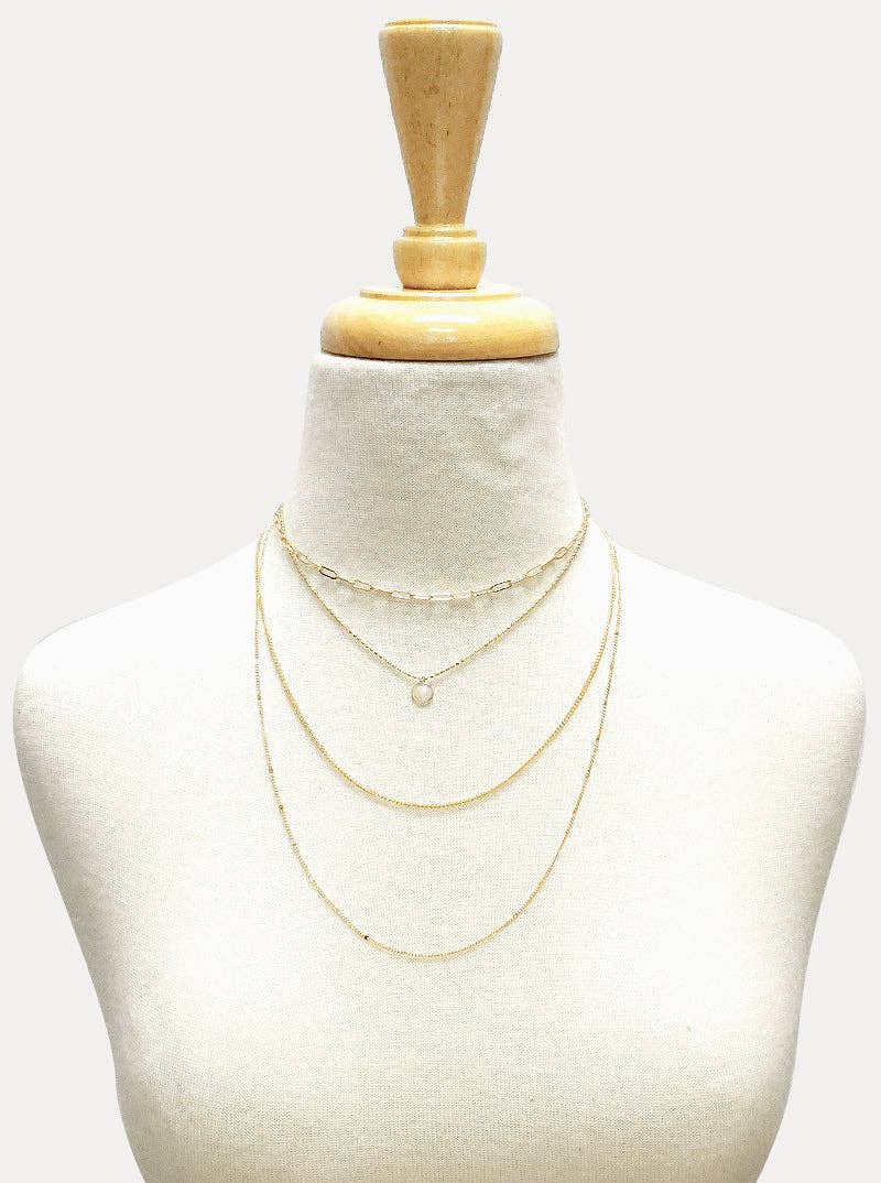 Gold Metal Disc Pendant Multi-Chain Layered Necklace