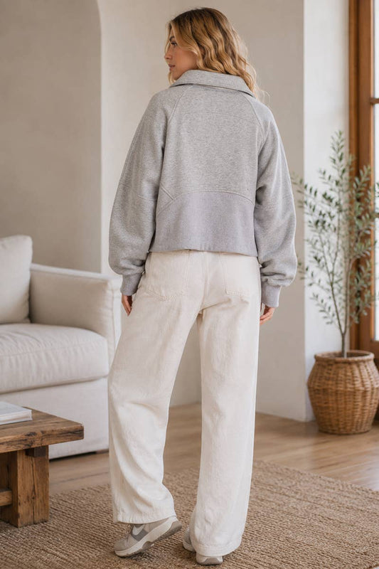 Gray Half Zip Funnel Neck Sweatshirt