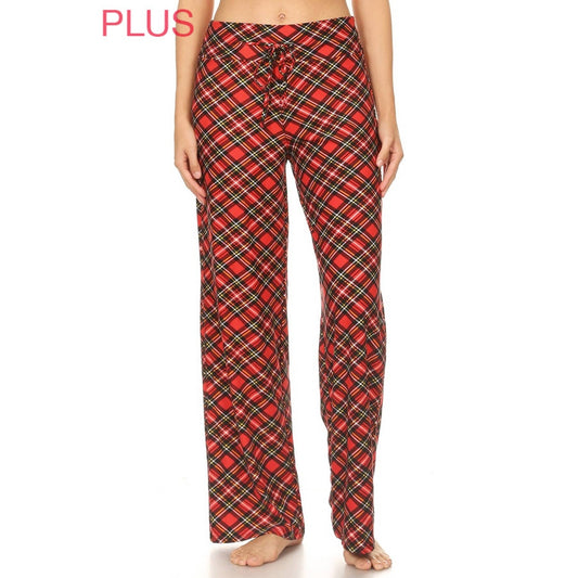 Plus Size Buttery Soft Christmas Plaid Pajama Pants with Drawstring
