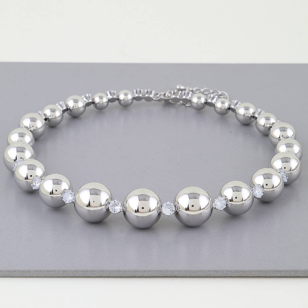 Silver Rhinestone Beaded Choker Necklace