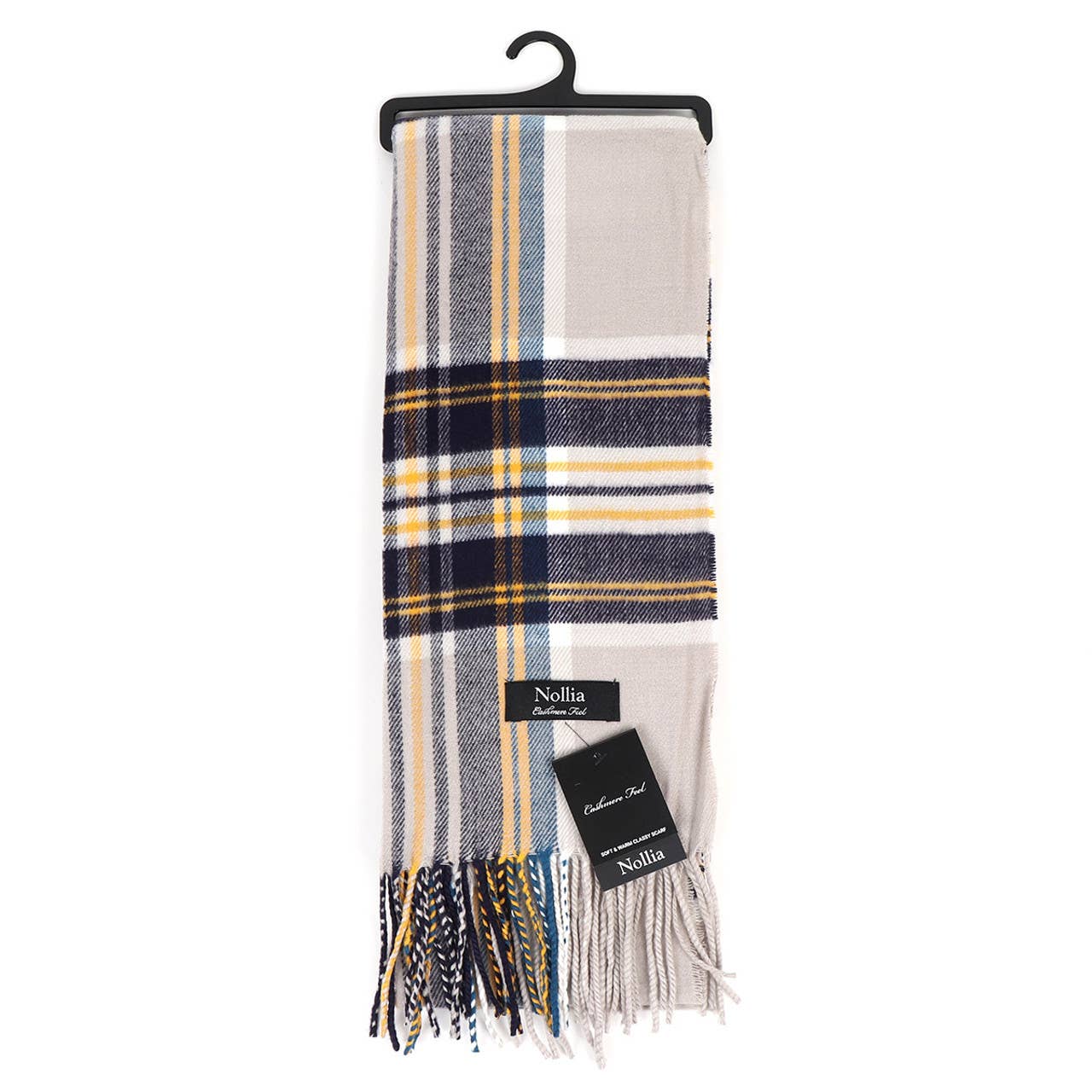 Acrylic Cashmere Feels Winter Scarf:  Navy & Mustard
