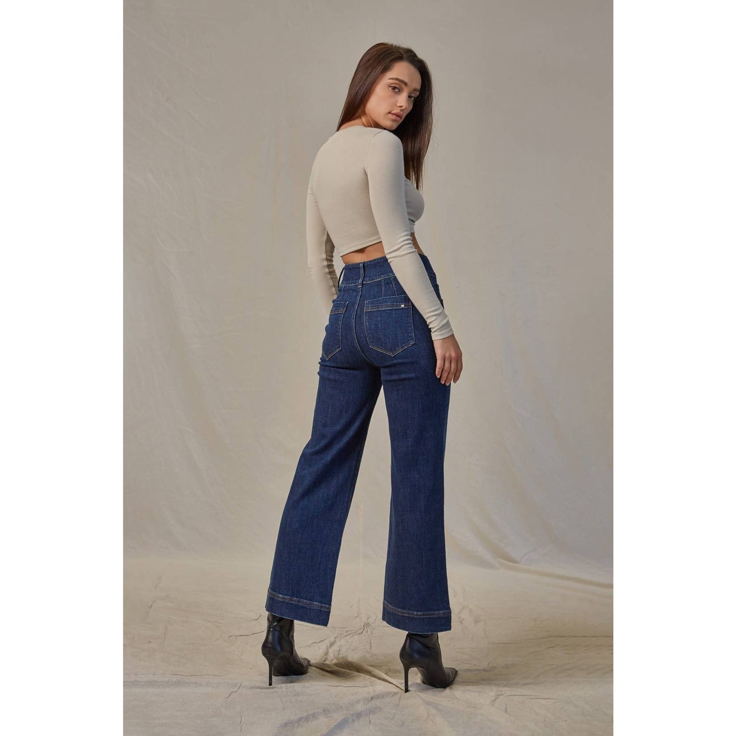 Mica French Navy Super High Rise Wide Crop Jean