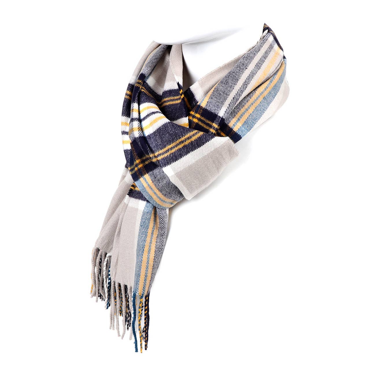 Acrylic Cashmere Feels Winter Scarf:  Navy & Mustard