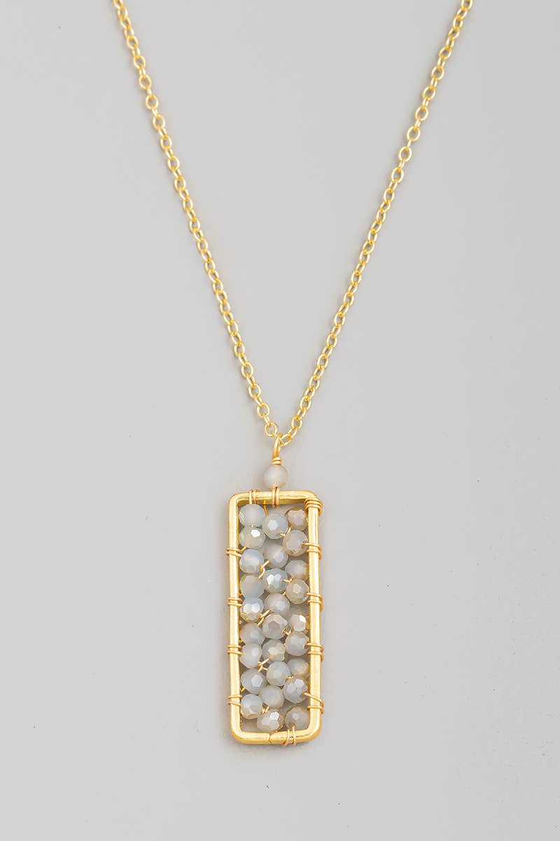 Gold Beaded Rectangle Pendant Necklace