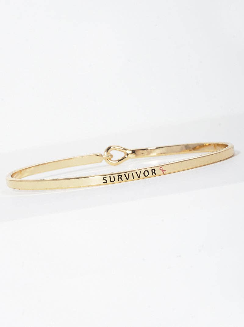 Gold "Survivor" Engraved Inspirational Bangle Bracelet
