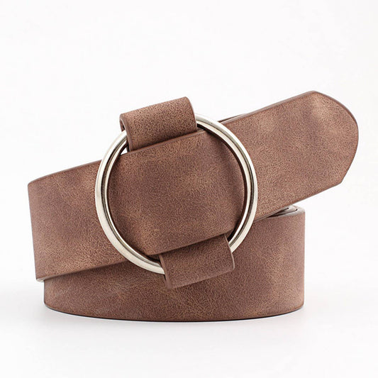 Coffee Pin-Free Round Buckle Casual Belt