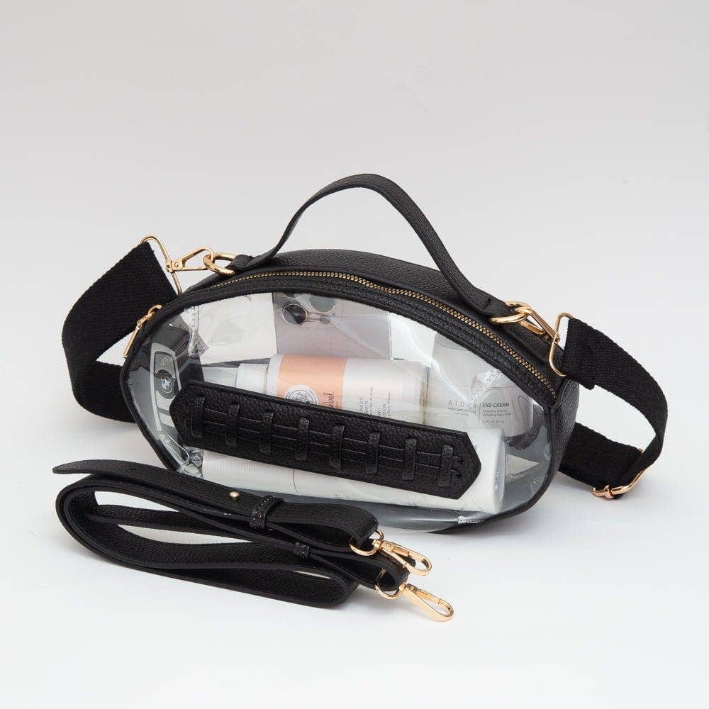 Black Clear Gameday Football Stitch Detail Crossbody Bag