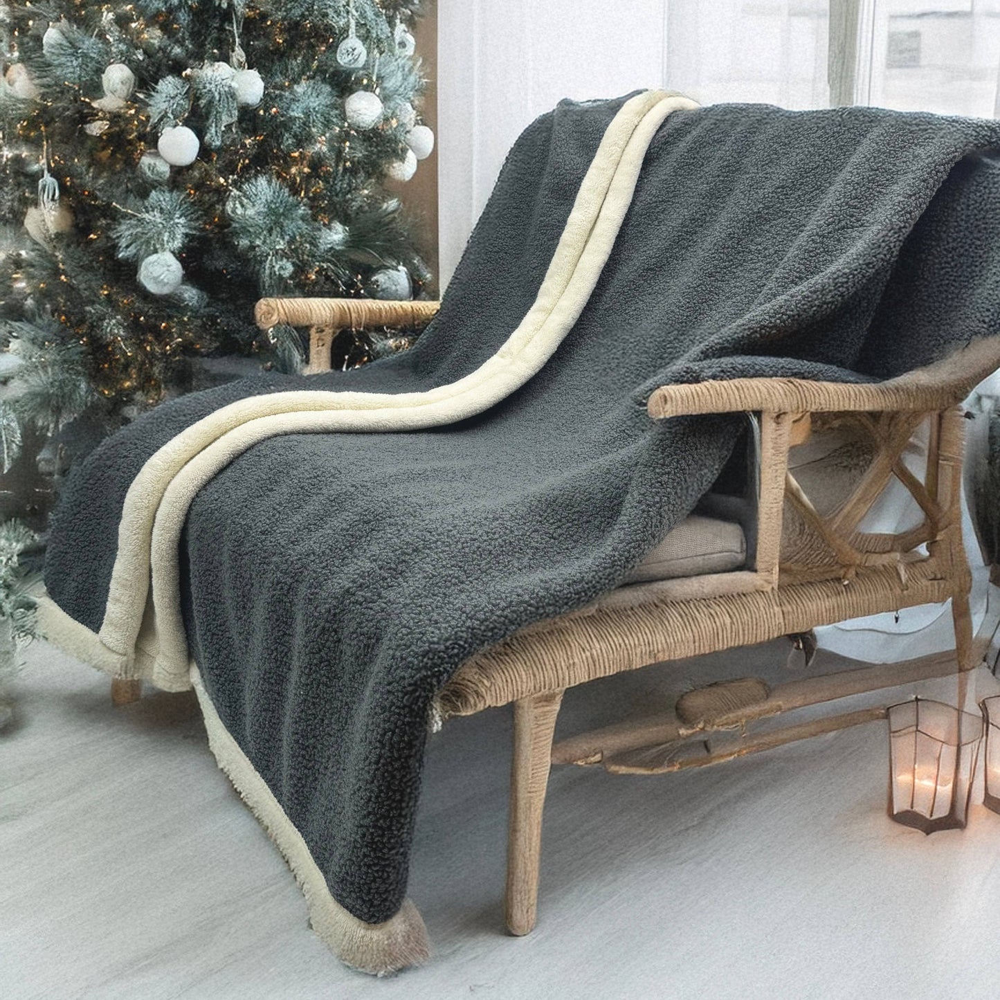 Grey Teddy Curly Throw Blanket