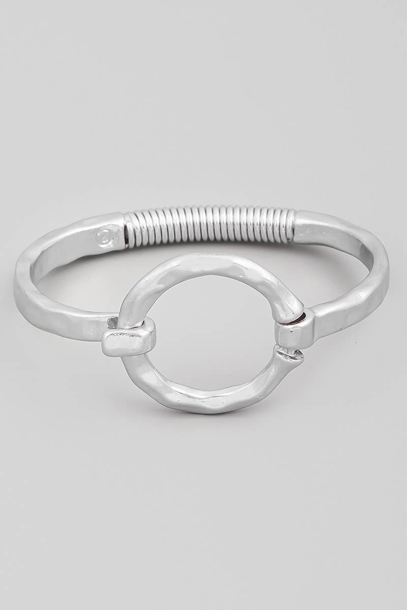 Silver Hammered Circle Bangle Bracelet