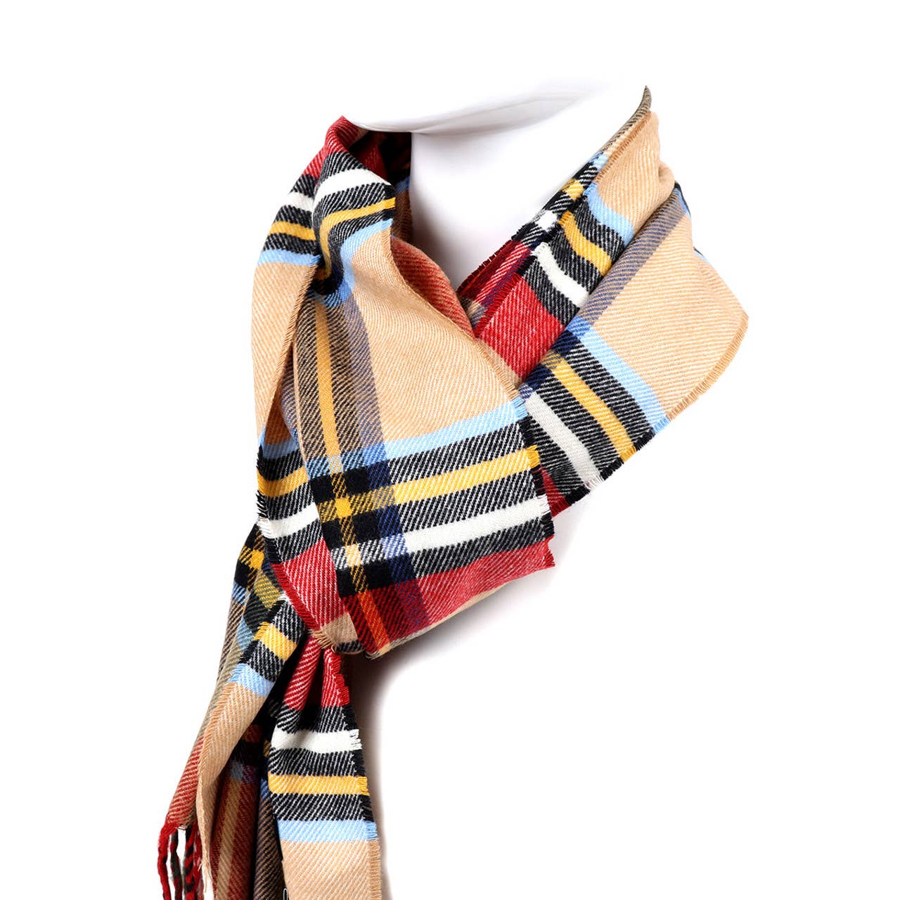 Acrylic Cashmere Feels Winter Scarf: Camel & Ruby