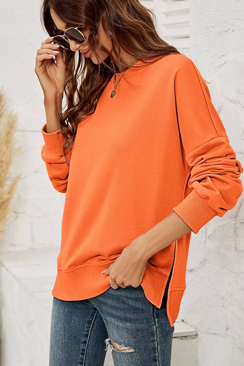 SALE Orange Side Split Pullover