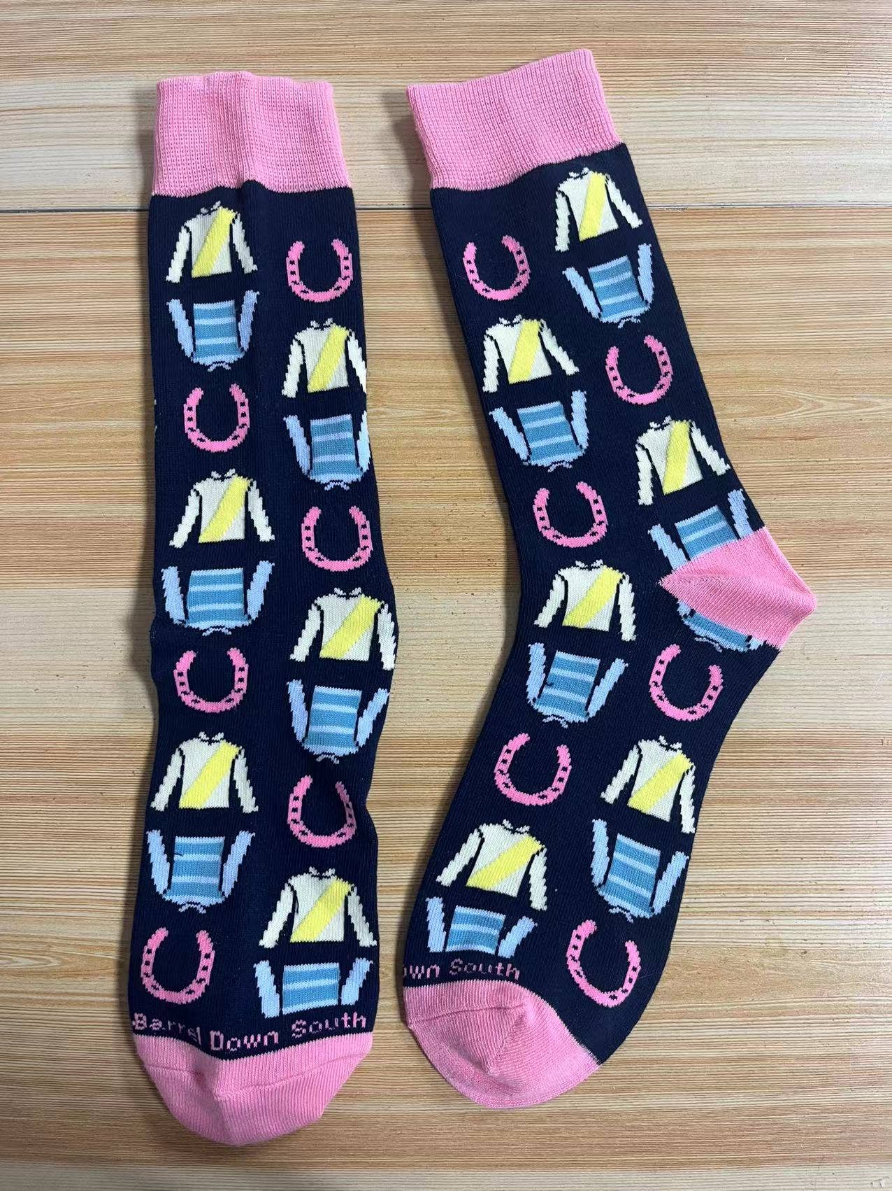 Multi Colored Jockey Silks Horse Racing Sock